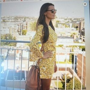 Zara Trafaluc Collection Retro Ditsy Floral Print Bell Sleeve Mini Dress